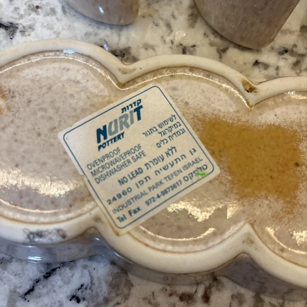 Vintage Israel Salt and Pepper Nurit Pottery Abstract MCM Toothpick Holder Caddy